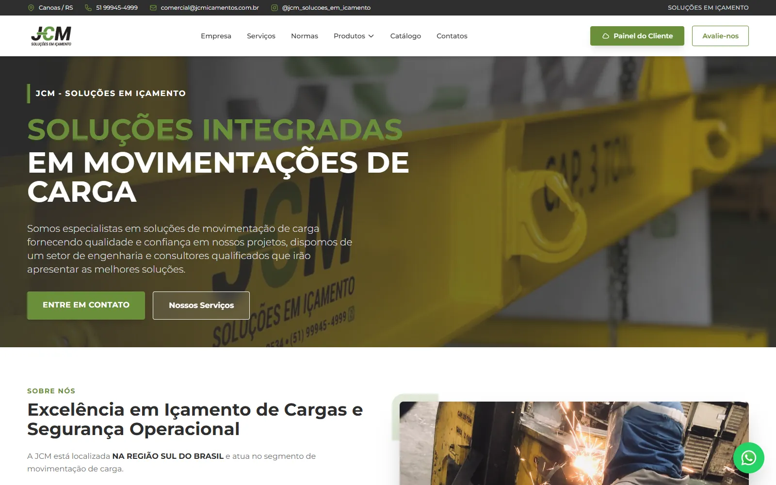 JCM Soluções em Içamento: Site institucional com painel de gestão para empresa industrial (imagem 1)